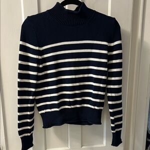 J. Crew Navy and White Striped Turtleneck Sweater